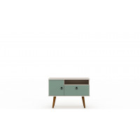 Manhattan Comfort 5PMC86 Tribeca 35.43 Mid-Century Modern TV Stand with Solid Wood Legs in Off White and Green Mint